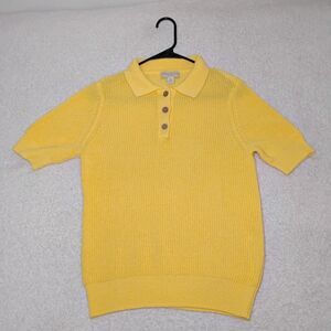 Yellow Linen Cotton Blend Short Sleeve Sweater Shirt Preppy Country Club Classic